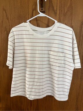 LG White Tee with Light Tan Stripes and Pocket